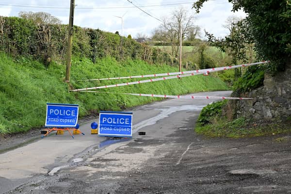 The Drone Hill Road where a burned out car was found on Friday night. Picture: Presseye / Stephen Hamilton