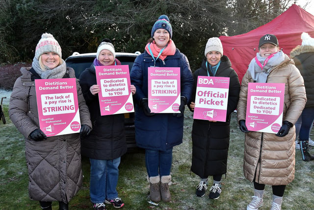 Dietitians from Craigavon Area Hospital pictured on picket duty. PT03-243.
