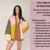 Designer Hope Macaulay is on the look out for someone to join her 'close knit' team. Credit Hope Macaulay