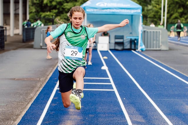 A Ballymena and Antrim Athletic Club athlete takes the competition in her stride on the newly resurfaced track.