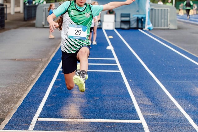 A Ballymena and Antrim Athletic Club athlete takes the competition in her stride on the newly resurfaced track.