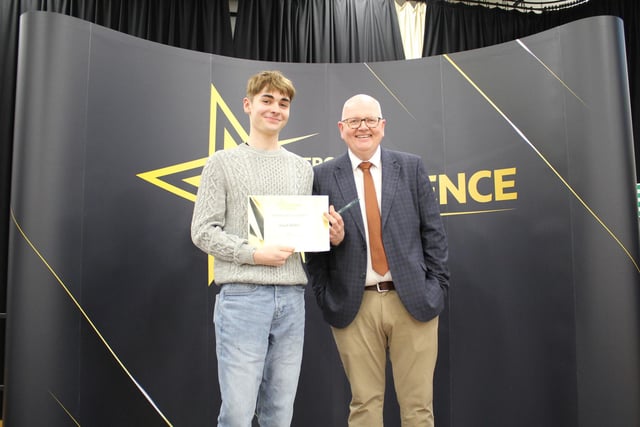 Dave Linton founder and Managing Director of social enterprise luggage company Madlug presented the certificates and trophies for the Further Education Student of the Year Awards. He is pictured with Trainee of the Year for School of Performing and Creative Arts, Joseph Walker