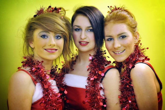 Hanna Blackwood, Catherine McConnell and Sophie Hunter from Dromore High School's Senior Dance Group in their costumes for "Santa Baby!" in 2010