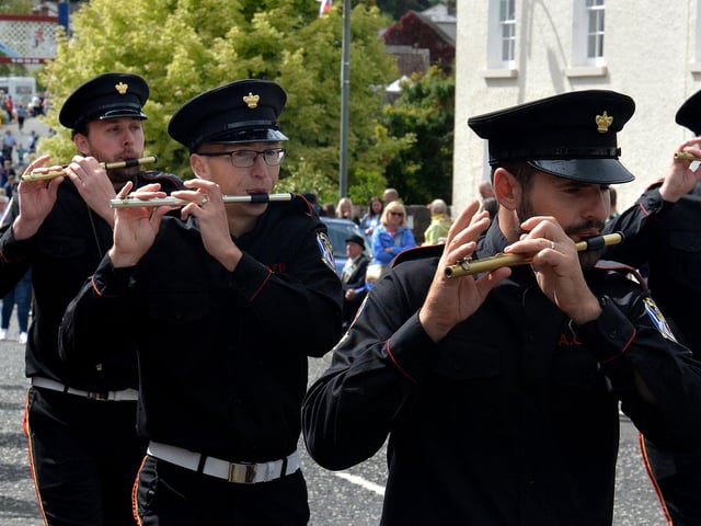 Annaghmore Crown Defenders Flute Band on Parade in Loughgall on Saturday. PT35-211.