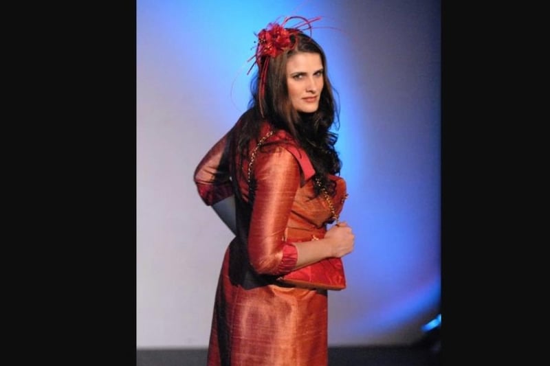 Angela in red with matching accessories on the catwalk at Larne's Got Style 2009