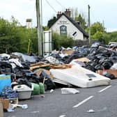 Fly tipping outside Newline recycling centre in Portadown after council workers have gone on strike (Stephen Hamilton/Presseye)