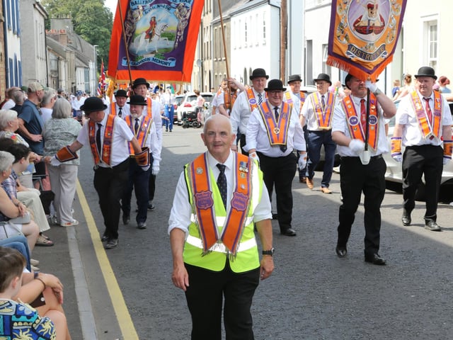 Ballymoney, Rasharkin, Cloughmills, Bushmills and Ballycastle were in attendance at the Twelfth demonstration in Ballymoney with a total of 43 Lodges and 22 bands.