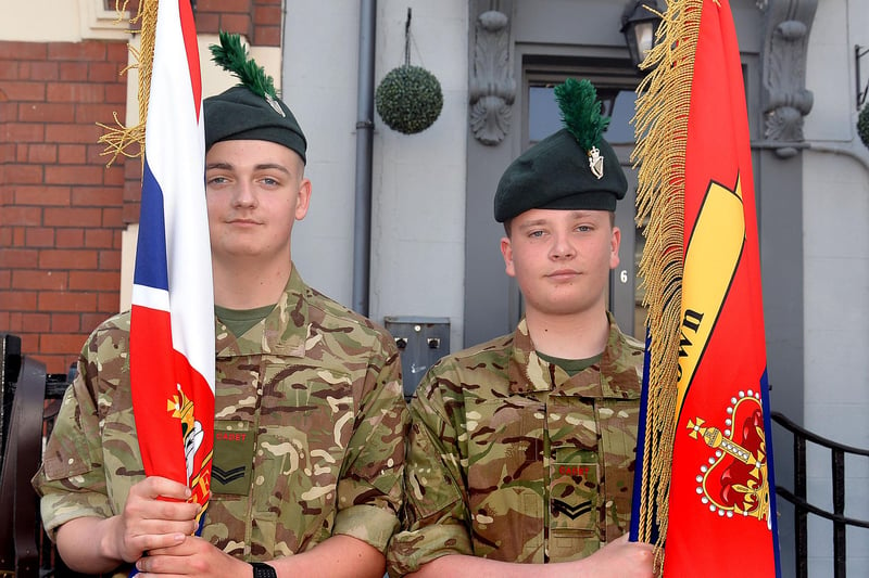 Portadown Army Cadets, Cooper Nelson, left, and Alfie Osborne ready for Sunday's youth parade. PT23-235.