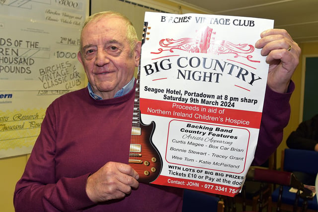 Birches Vintage and Classic Car Club is once again hosting its Big Country Night in the Seagoe Hotel, Portadown in aid of the Northern Ireland Children's Hospice.  Starting at 8pm sharp, this promises to be a great night for country music fans, with a line-up of fabulous country singers including Curtis Magee, Box Car Brian, Bonnie Stewart, Tracey Grant,  Wee Tom and Katie McParland. There will also be lots of big raffle prizes up for grabs. Tickets cost £10 from John 0773 3417540.