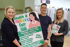 Vicky Hogg from Specsavers Coleraine is joined by Johnny Warke from Warkes Movement Clinic and Chloé Freeman-Wallace from No.7 Beauty to launch the Health and Wellbeing Fair at Coleraine Town Hall on Saturday, March 11