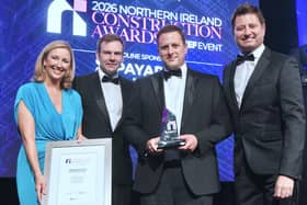 Adrian Pollock, operations director (Civils) at construction and civil engineering firm McLaughlin & Harvey, pictured receiving the Outstanding Contributor award at the 2026 Northern Ireland Construction Awards | Supplied