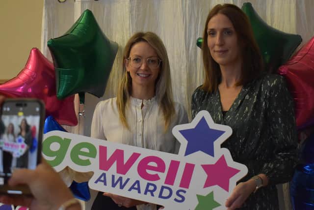Sarah McLaughlin from Agewell and Karen Sweeney from Bluebird Care.  Photo: Mid and East Antrim Agewell Partnership