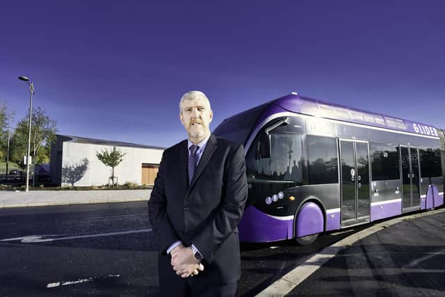 Then Infrastructure Minister John O'Dowd MLA announched the preferred routes for Phase 2 of Belfast Rapid Transit (BRT2) in October 2022. (Pic: Contributed by DfI).