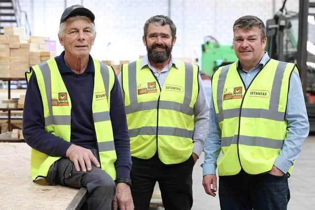 Brendan Walls, senior joiner with current Directors of Setanta Construction, Mark and Niall Gribbin. Credit: Submitted