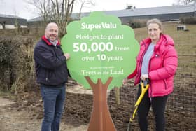 Peter McCool, SuperValu Kells visits Heather Ritchie at Carncome Farm who received 250 trees.