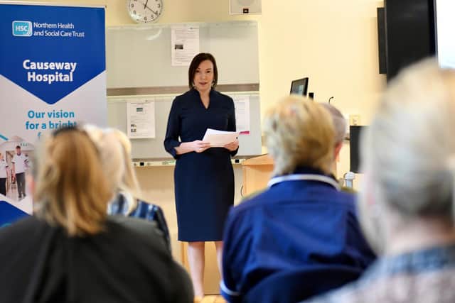 Northern Trust Chief Executive Jennifer Welsh speaks at the launch event in Causeway Hospital. CREDIT NORTHERN HEALTH TRUST