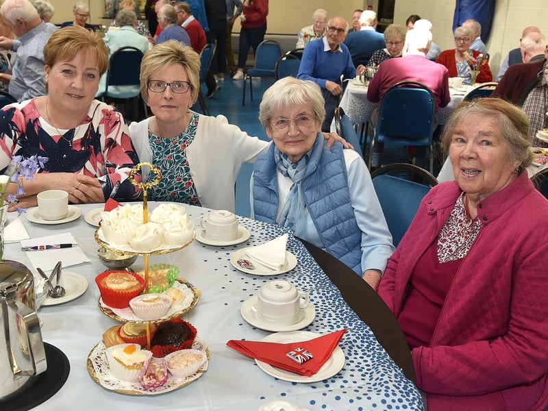 Smiling for our photographer are guests at the Richhill Presbyterian Tuesday Morning Club Coronation Tea in Richhill Presbyterian Church. PT17-273.
