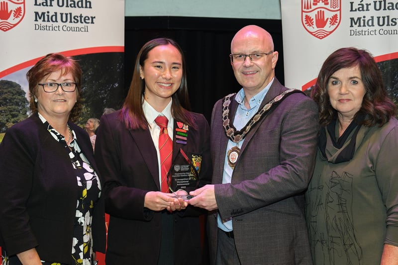 Pictured at the Civic Reception with Chair of the Council, Councillor Dominic Molloy, is Georgina McGuckin, Ulster Hockey U16 team representative. Also pictured are nominating councillors, Councillor Christine McFlynn and Councillor Denise Johnston.