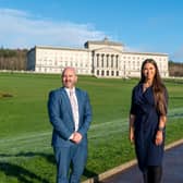 Lagan Valley Alliance MLAs Sorcha Eastwood and David Honeyford call for progress on the development of the former Maze Prison site. Pic credit: Alliance