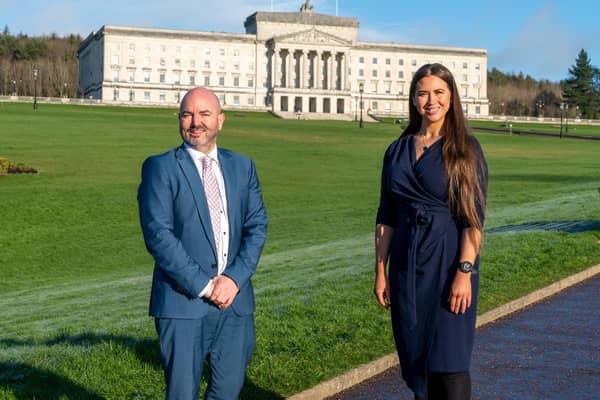 Lagan Valley Alliance MLAs Sorcha Eastwood and David Honeyford call for progress on the development of the former Maze Prison site. Pic credit: Alliance