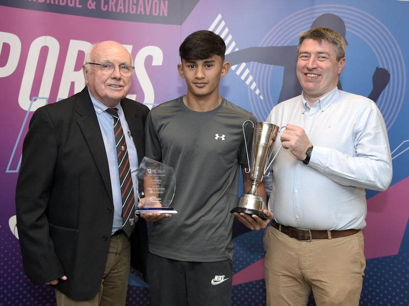 Junior Male sponsored by Donaghy's of Banbridge. Award winner: Franky Mooney (Banbridge Amateur Boxing Club and St Patrick’s College, Banbridge). Presented by Peter McVeigh (Donaghy's of Banbridge) and Ken Redpath (ABC Sports Forum).