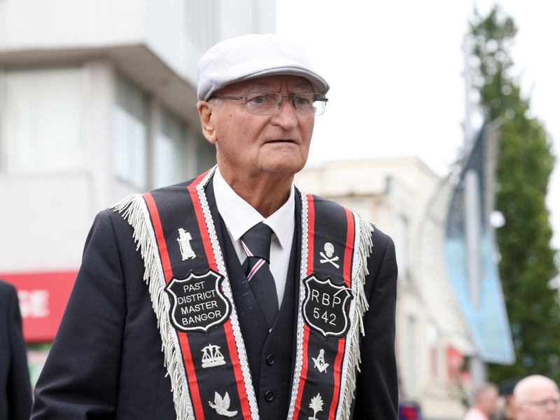 Sporting an alternative to the bowler hat during the Lurgan Royal Black District Chapter No 2 parade in Bangor, Co. Down.