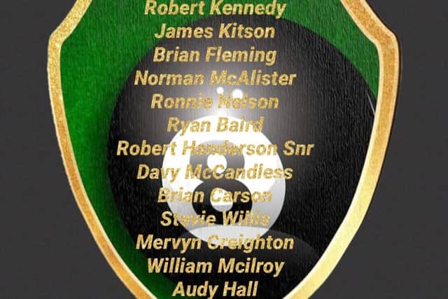 Players Memorial Shield. Photo submitted by Carrick & District Pool League