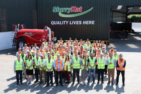The team at Craigavon based firm SlurryKat with guests from its supplier and dealership network. The firm announced a multi-million pound investment on its 15th anniversary this week.