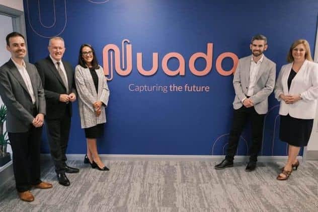 Nuada announcing the opening of its state-of-the-art facilities in Newtownabbey, last year. The ceremony was attended by then Economy Minister Conor Murphy. Photo: submitted.