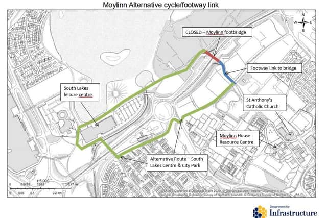 The map shows the alternative route which will be sign posted in both directions for the assistance of cycle / footway users.
