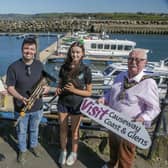 Mayor of Causeway Coast and Glens, Cllr Oliver McMullan, pictured with Scott Ashcroft, Tourism Events Marketing Officer; Conor Mallon of Conor Mallon Music and Noinin Kinney, of Baile an Chaistil CCE at the launch of Lir Sessions in Ballycastle. CREDIT CCGBC