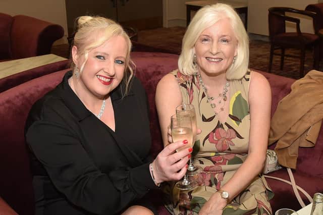 Having a glass of prosecco at the Portadown Rotary Club charity dinner are Sinead Adams, left, and Roisin Draffin. PT19-225. Photos by Tony Hendron