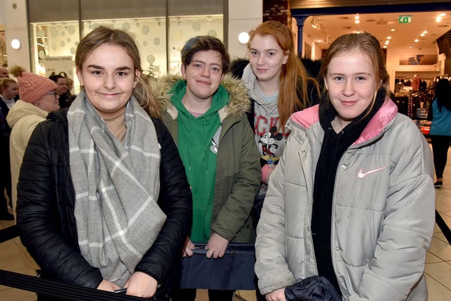 The first four shoppers in the queue at the opening of the new Primark store in Rushmere had waited since 7am. Included from left are, Jessica Ferreira, Alexander Ritchie, Sarah Duddy and Sophie Graham. PT50-207.