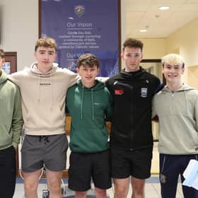 A group of GCSE students pictured at St Mary's Grammar School, Magherafelt, on Thursday.