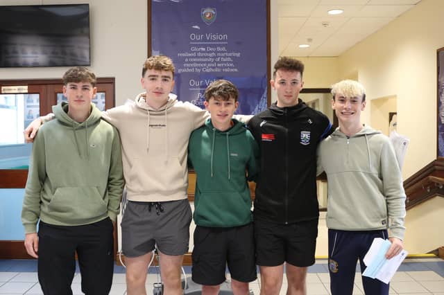 A group of GCSE students pictured at St Mary's Grammar School, Magherafelt, on Thursday.