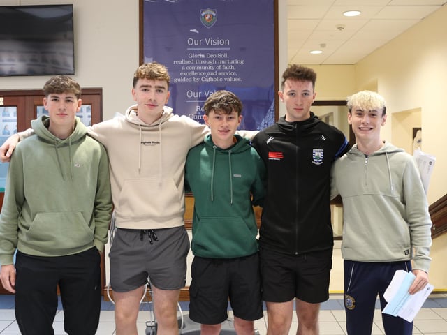 A group of GCSE students pictured at St Mary's Grammar School, Magherafelt, on Thursday.