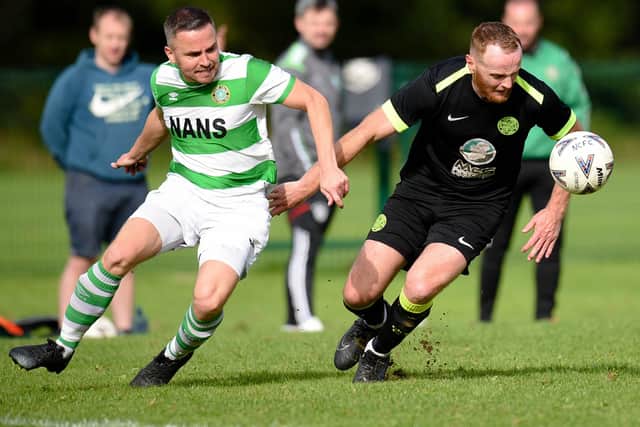 Newry Celtic's Keith Johnston (left) and Cleary Celtic's Benny Coulter (right) both found the net for their respective sides on Saturday.