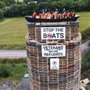 A bonfire in Moygashel, near Dungannon, with an effigy of a migrant boat on top of it.  The bonfire is due to be lit on Thursday 10th July around midnight | Jonathan Porter / Press Eye