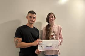 Cameron Balmer (Lisburn), Sentireal Development Team Manager and Finley Houston (Dromara), SERC Level 3 National Extended Diploma in IT - IT Professional student. Pic credit: SERC