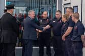 Health Minister Mike Nesbitt MLA meets firefighters during the official reopening of Antrim Fire Station. (Pic: NIFRS).