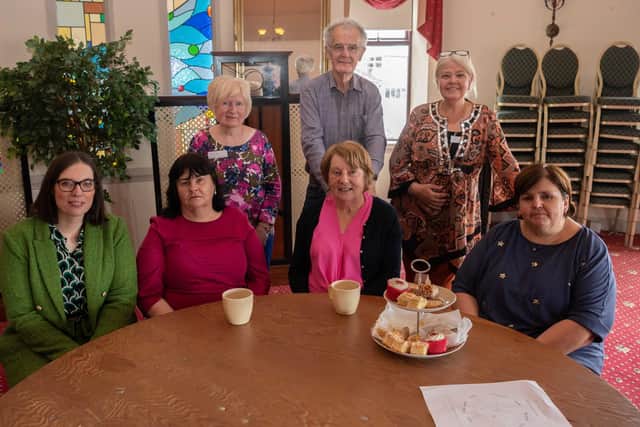 Pictured, from left, are Housing Executive Assistant Area Manager Emma Cassidy with group members Christine McLaughlin, Brenda Devlin, Eileen Montgomery, Harry Mullholland and Pamela Hunter. Credit: Housing Executive