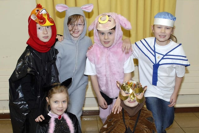 The main characters in the P5 section of the Hardy Memorial Primary School, Richhill, Christmas variety concert in 2007 who performed 'The owl and The Pussycat. Included are, back row from left: James McCullagh, India Lismore, Craig Baird and Jordan Geary. Front, Katie Bell, Pussycat and James McKendry, Owl.