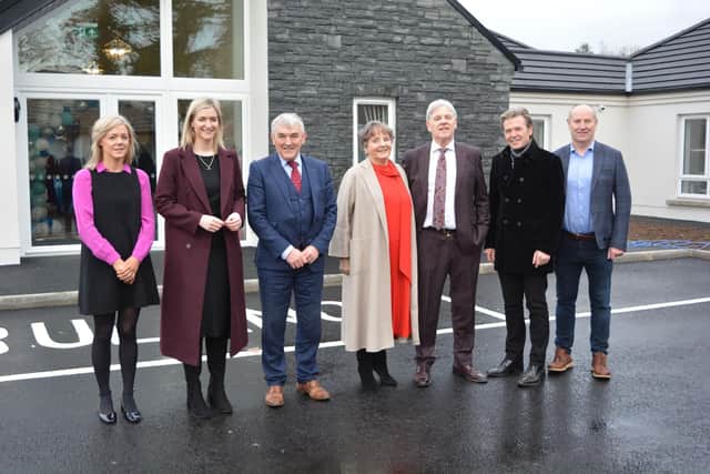 (L-R) Una McDonald, Nicola Brogan MLA, Tom Buchanan MLA, Helena McDonald, Brendan McDonald, John McBride (ADP Architects) and Benny Hurl (Quantity Surveyor)