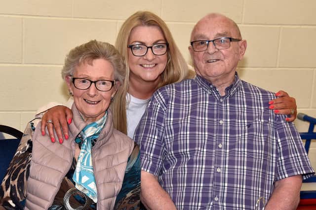 Pictured at a special afternoon tea event to celebrate the Coronation at Richhill Presbyterian Church are June and Billy Douglas and their daughter Gail Gates. PT17-261.
