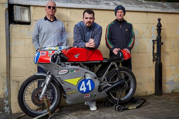 'The Safety Catch' (from left) author Nick Snow, Andrew McCracken who plays Michael Dunlop and Fra Gunn who plays Liam Beckett