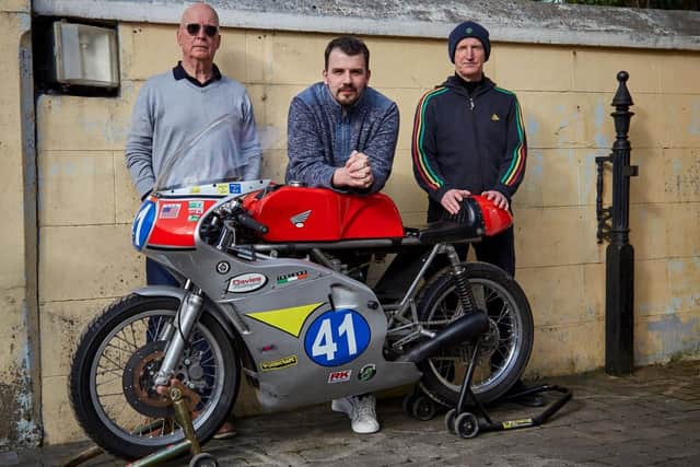 'The Safety Catch' (from left) author Nick Snow, Andrew McCracken who plays Michael Dunlop and Fra Gunn who plays Liam Beckett