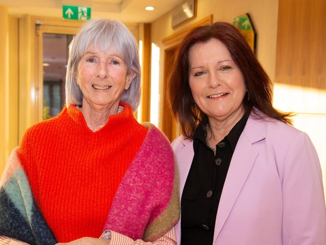 Doris Beattie, left, and Mandy Neill who enjoyed the Portadown Male Voice Choir concert at Craigavon Civic Centre. PT16-231.