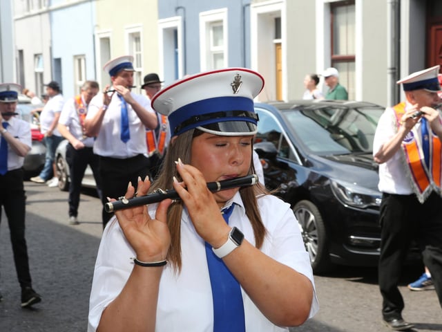 Ballymoney, Rasharkin, Cloughmills, Bushmills and Ballycastle were in attendance at the Twelfth demonstration in Ballymoney with a total of 43 Lodges and 22 bands.