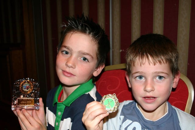 U10 Ballycastle player Tiarnan Butler pictured with his little Brother Conaire Butler who played for the U6 at an awards ceremony held in the Marine Hotel in 2006