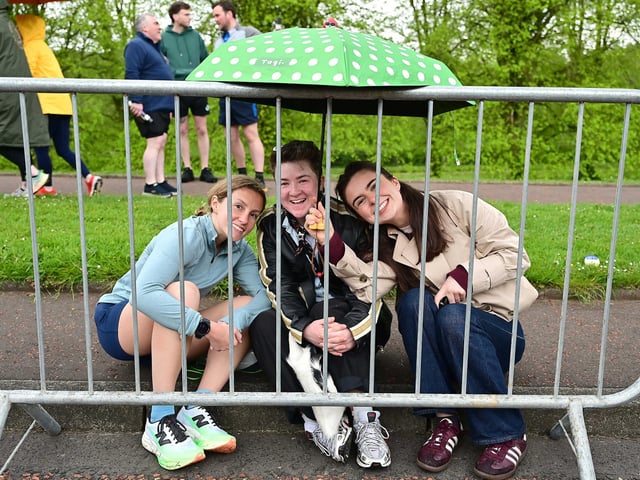 Smiling for the camera at the annual Belfast City Marathon.